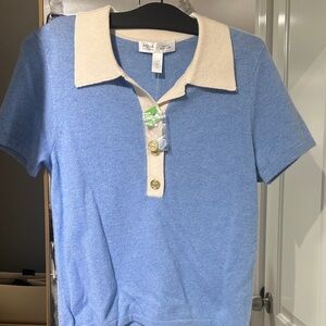 Aqua woman cashmere Polo in Sky Blue and Cream